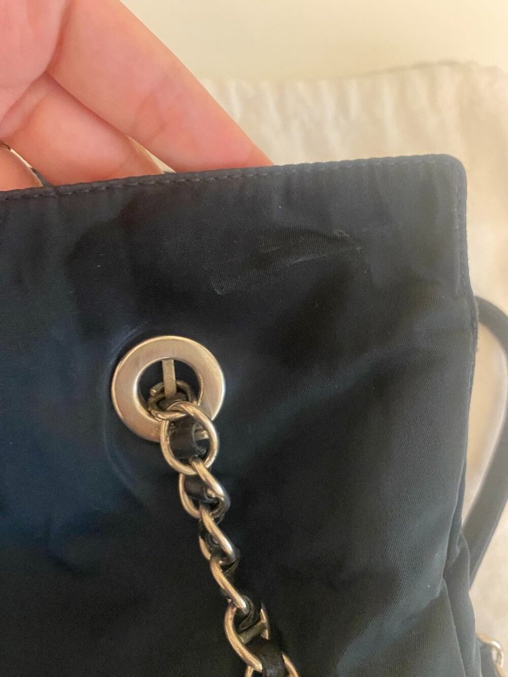 Authentic Preowned Classic Prada Nylon Shoulder Bag in Dark Navy. - Picture 13 of 17